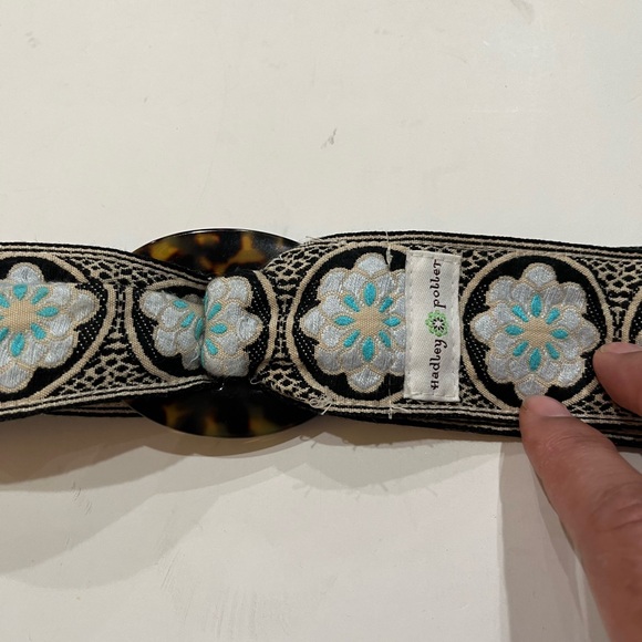 Hadley Pollet Pink & Blue Reversible Fabric Belt with Tortoise Buckle Sz. M - Picture 6 of 7